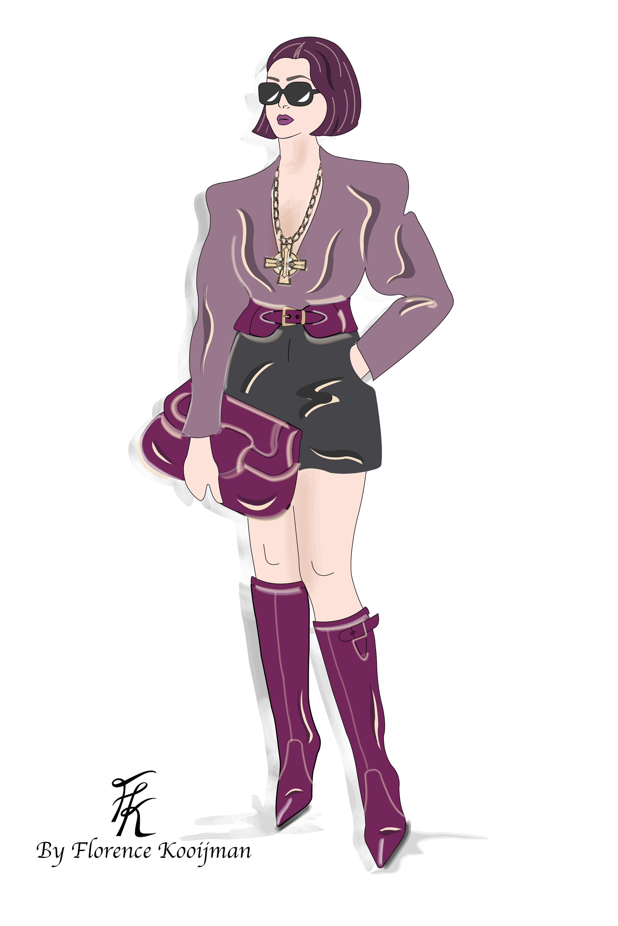 Dress handbag in mulberry purple leather - Worn view